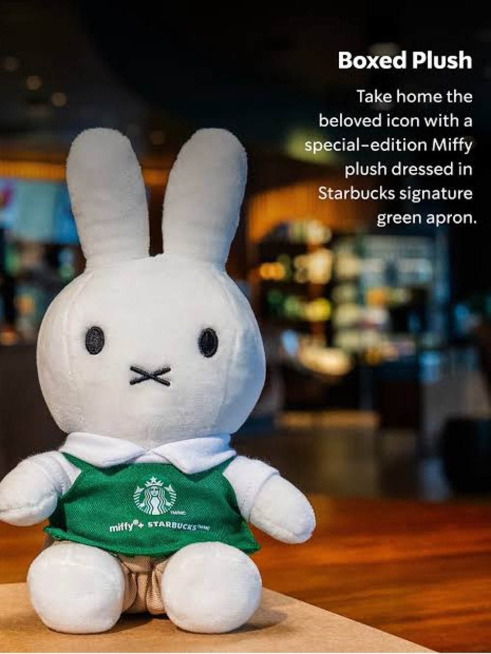 Starbucks White Miffy Plush with Green Apron